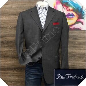 PAUL FREDRICK Mens Blazer Sport Coat Casual Jacket Size 44L Gray Wool‎ Suit
